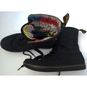 Dr. Martens Stratford Black Canvas Boots Rainbow Splatter Women's Size 6